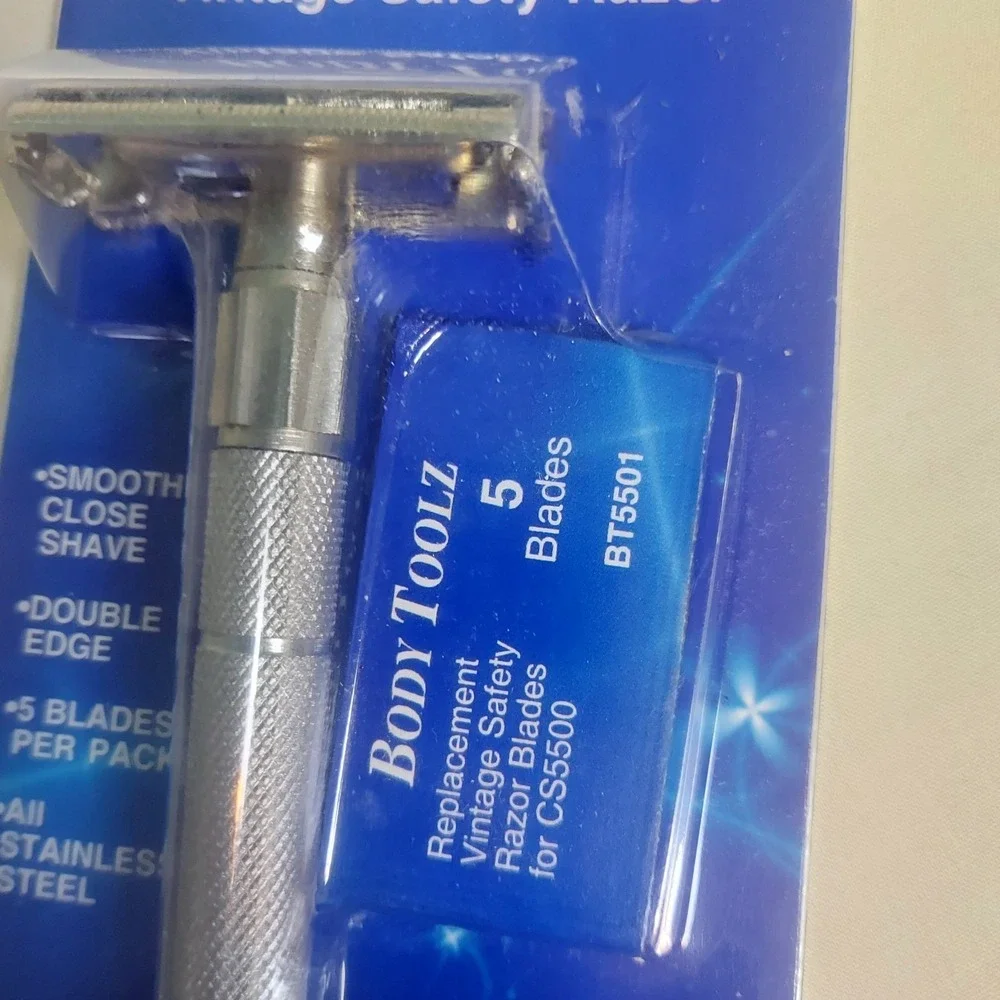 Body Toolz Vintage Safety Razor with 5 Blades Double‎ Edge Stainless Steel NEW